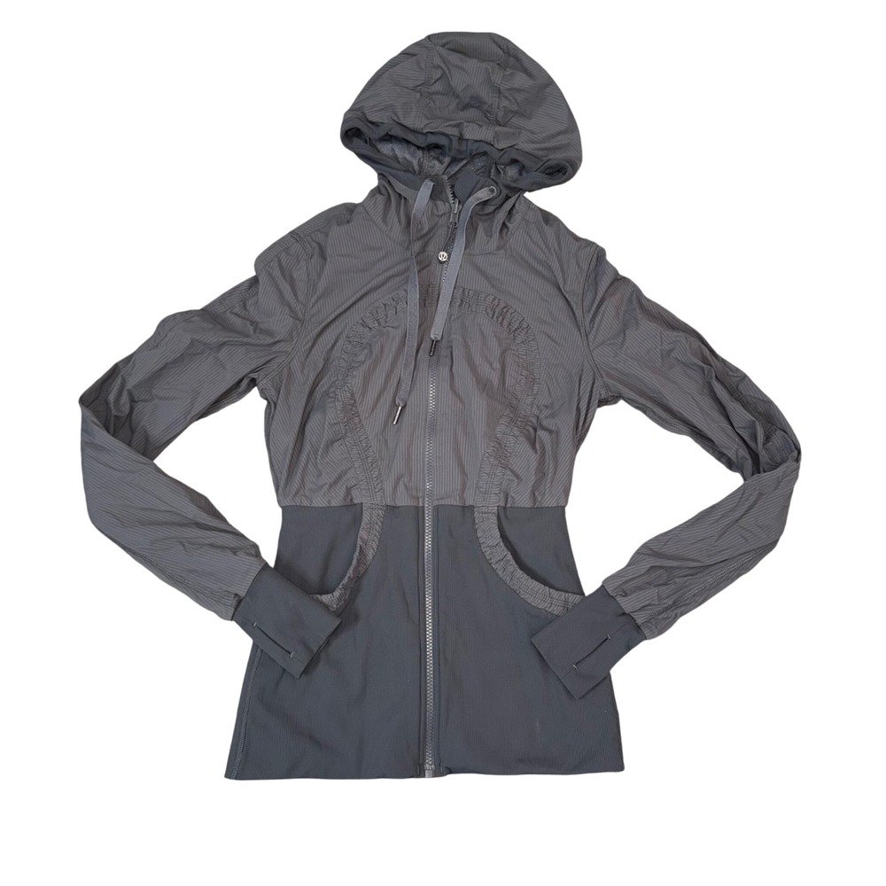 Lululemon Dance Studio Jacket Women 4 Grey Hooded Hybrid Ribbed Full Zip